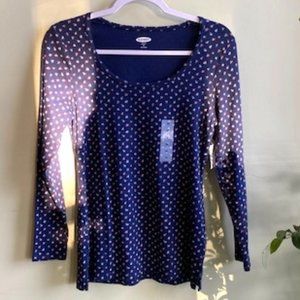 Old Navy Slim Fit Scoop Neck Navy floral long sleeve ribbed tee sz M